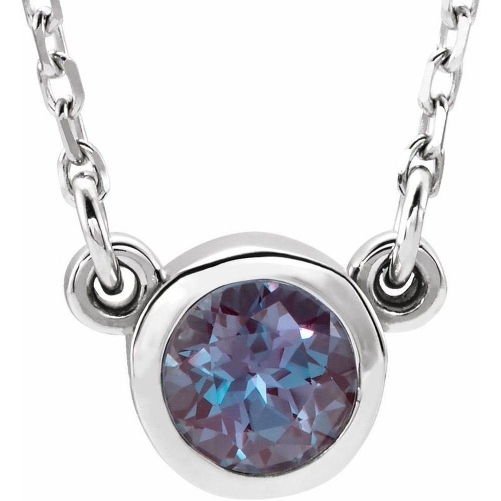 14k White Gold 4mm Lab-Created Alexandrite Solitaire Necklace, 16 Inch